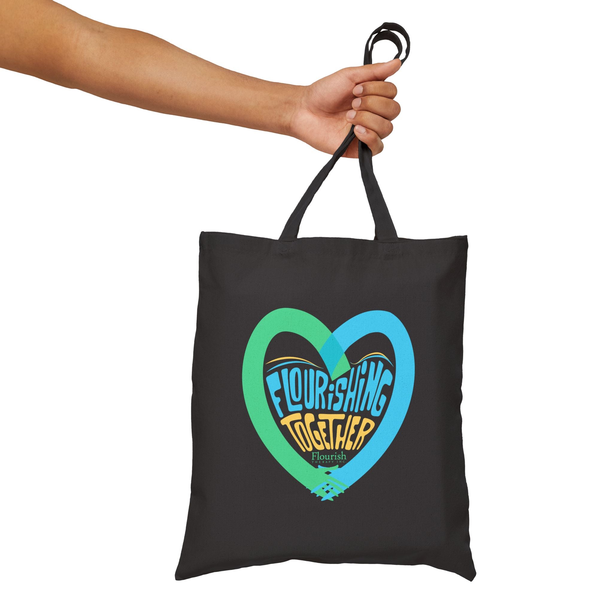 Heart Hands Flourishing Together Black Tote Bag – Flourish Therapy Collection